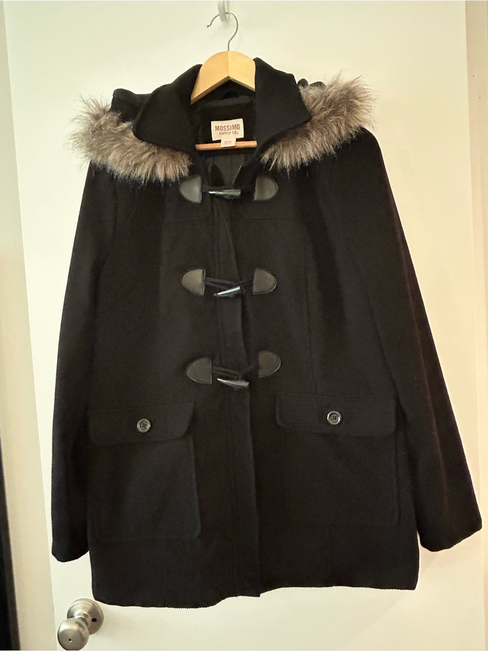 Mossimo Supply Co. Black Corduroy Toggle Coat with Faux-Fur Trim